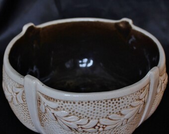 Bretby Art Pottery 8&quot; Cream Glazed Ceramic Planter, Swag Garland Decor, c.1910&#39;s