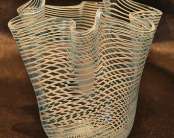 Linea Valentina Murano Blue Latticino Art Glass Handkerchief Vase 1