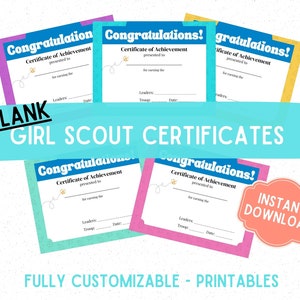 Girl Scouts Badge Certificates, Customizable Girl Scout Certificates, Printable and Editable Certificates, Blank and Customizable
