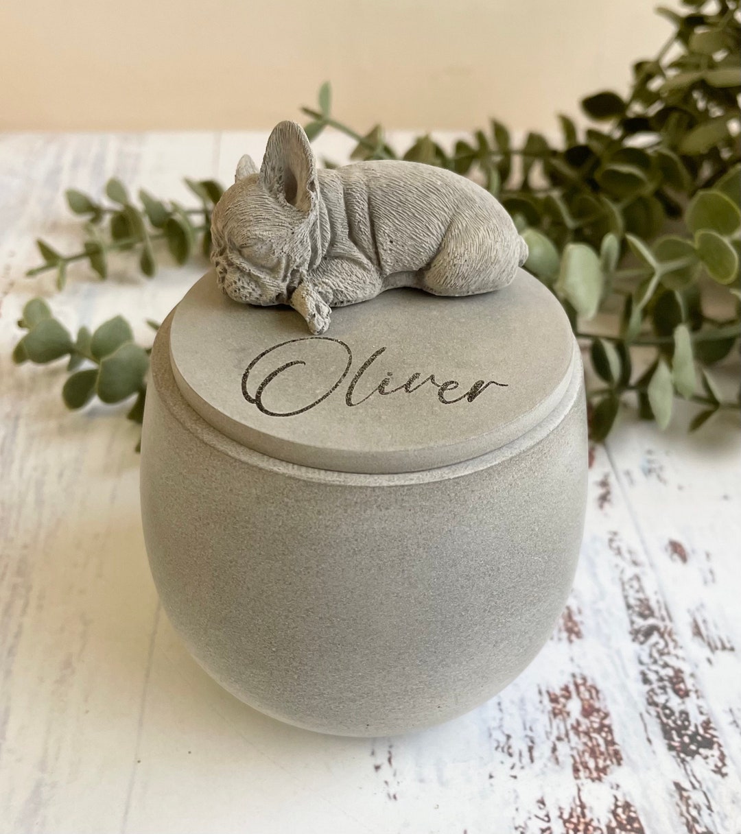 Small Indoor Personalised Concrete Urn French Bulldog Urn Pet Urn
