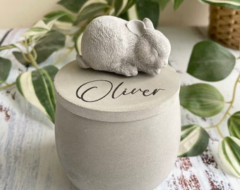 Small indoor Personalised Concrete urn |  rabbit urn | pet loss | rabbit memorial | stone urn | bunny memorial | laser engraved urn