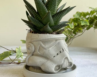 Concrete storm trooper planter,pen pot,desk tidy,flower pot,indoor planter,concrete plant pot,Star Wars gift,vase,outdoor planter