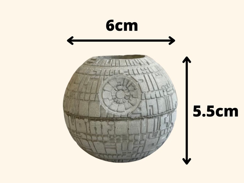 Small Concrete Death Star AIR PLANT holder, air plant gift , planter pot, geek gift, concrete decor, housewarming gift, sci-fi gift image 3