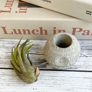 Small Concrete Death Star AIR PLANT holder, air plant gift , planter pot, geek gift, concrete decor, housewarming gift, sci-fi gift image 6