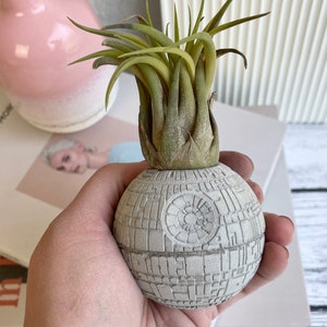 Small Concrete Death Star AIR PLANT holder, air plant gift , planter pot, geek gift, concrete decor, housewarming gift, sci-fi gift image 9