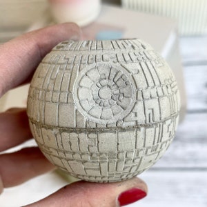 Small Concrete Death Star AIR PLANT holder, air plant gift , planter pot, geek gift, concrete decor, housewarming gift, sci-fi gift image 7