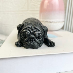 Concrete pug dog ornament pet memorial dog lover gift Pet Grave Markers pet loss dog statue stone dog pug statue black(painted)