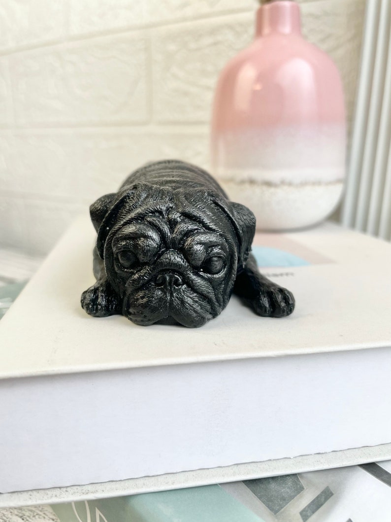 Concrete pug dog ornament pet memorial dog lover gift Pet Grave Markers pet loss dog statue stone dog pug statue black(painted)