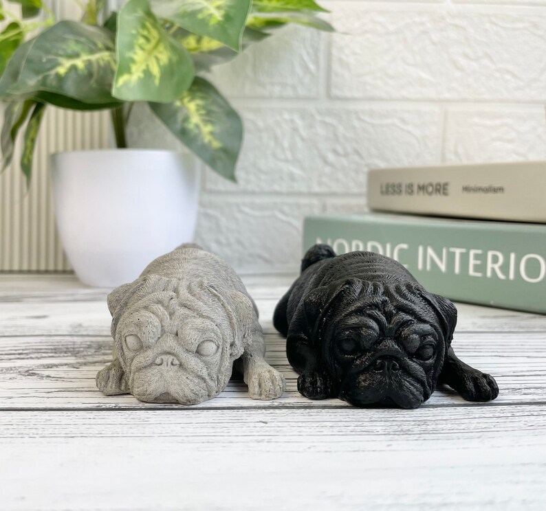 Concrete pug dog ornament pet memorial dog lover gift Pet Grave Markers pet loss dog statue stone dog pug statue image 7