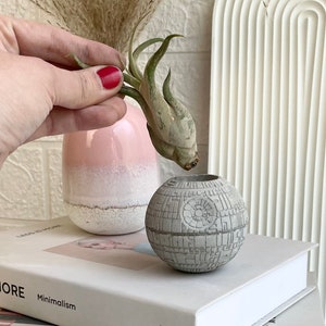 Small Concrete Death Star AIR PLANT holder, air plant gift , planter pot, geek gift, concrete decor, housewarming gift, sci-fi gift image 4