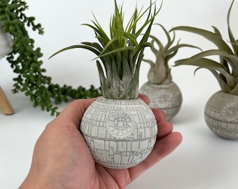 Small Concrete Death Star AIR PLANT holder, air plant gift , planter pot, geek gift, concrete decor, housewarming gift, sci-fi gift