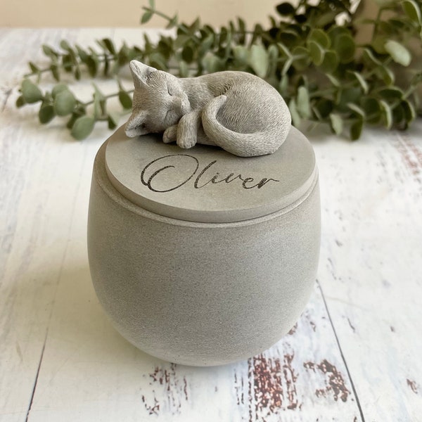 Small indoor personalised Concrete urn | cat urn | pet urn | cat memorial | pet memorial | pet memorial pot | laser engraved urn