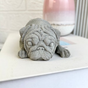 Concrete pug dog ornament pet memorial dog lover gift Pet Grave Markers pet loss dog statue stone dog pug statue Gray