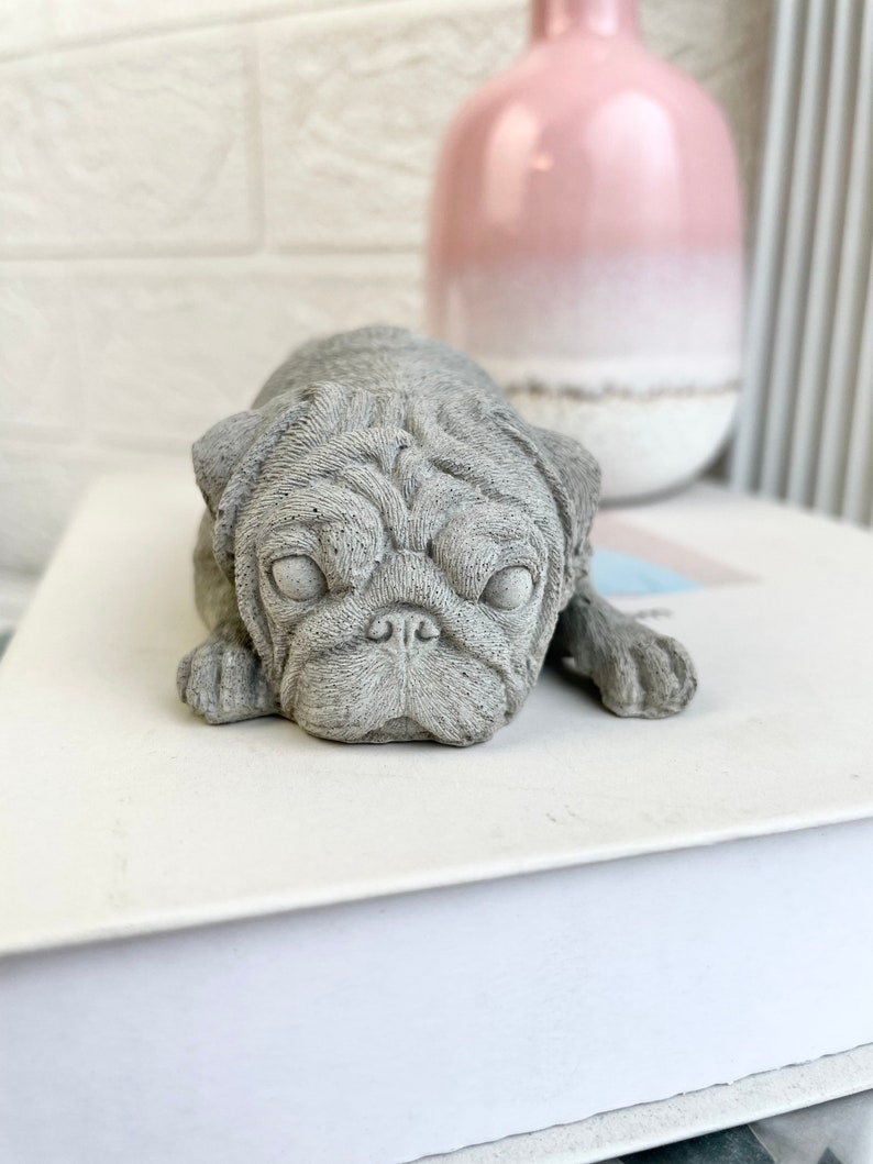 Concrete pug dog ornament pet memorial dog lover gift Pet Grave Markers pet loss dog statue stone dog pug statue Gray