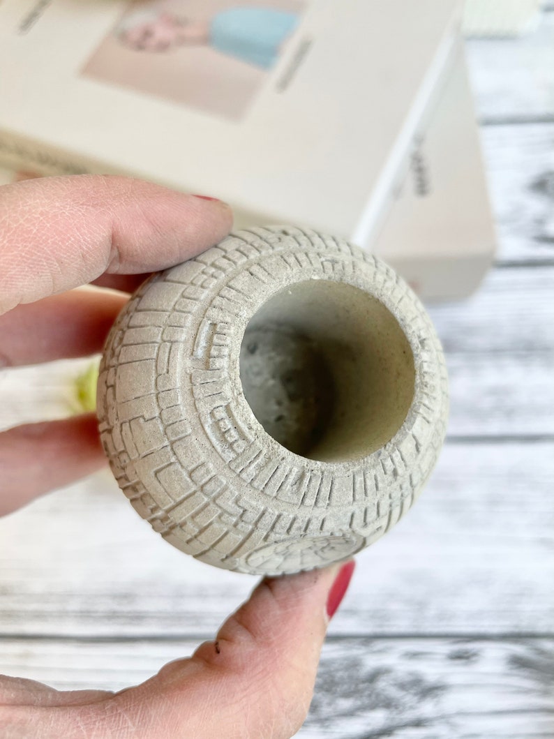 Small Concrete Death Star AIR PLANT holder, air plant gift , planter pot, geek gift, concrete decor, housewarming gift, sci-fi gift image 8