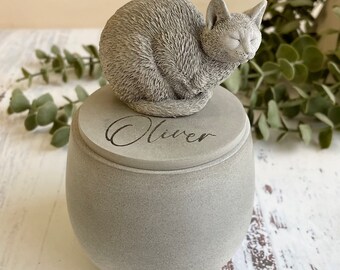 Small indoor Personalised Concrete urn | cat urn | pet urn | pet loss | cat memorial | kitten urn | pet memorial | laser engraved urn