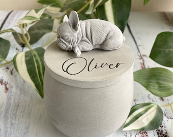 Small indoor personalised Concrete urn | French bulldog urn | pet urn | French bulldog memorial | Frenchie urn | laser engraved urn