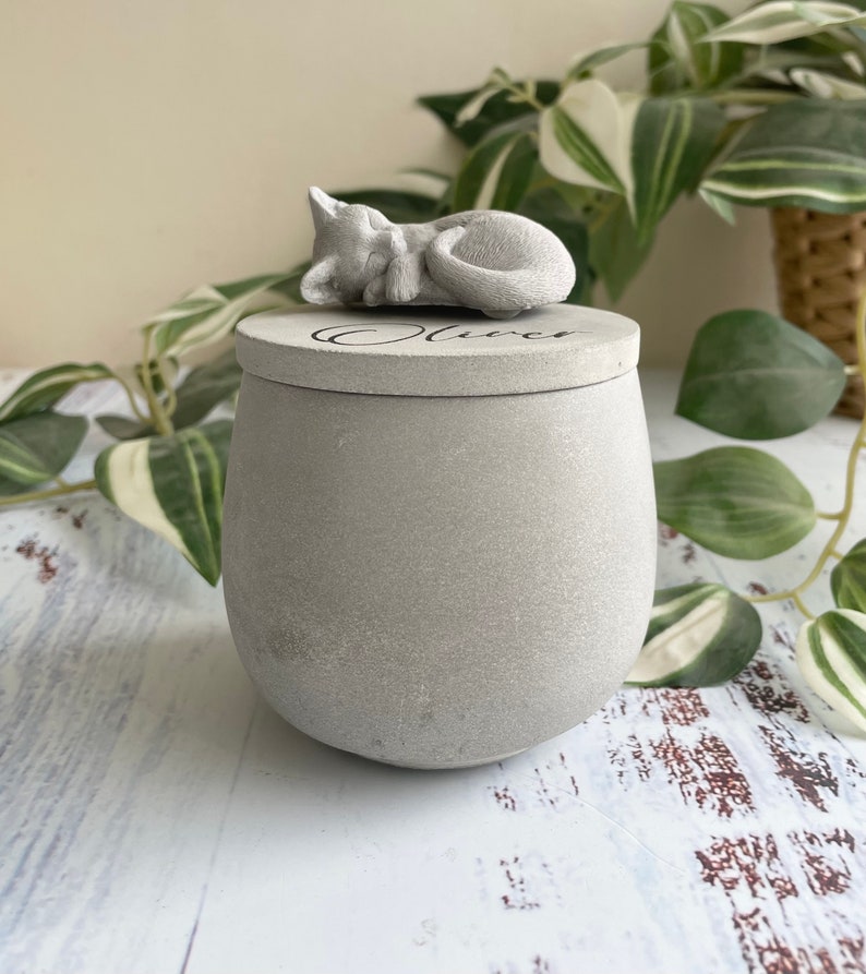 Small indoor personalised Concrete urn cat urn pet urn cat memorial pet memorial pet memorial pot laser engraved urn image 5