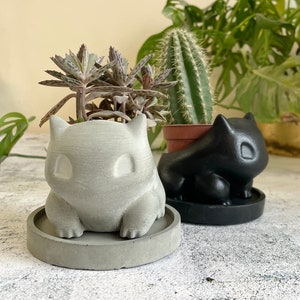 concrete bulbasaur planter,drip tray,Pokemon gift, plant pot,cactus pot,succulent pot,concrete plant pot,housewarming gift,indoor planter