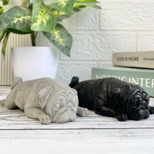 Concrete pug dog ornament pet memorial dog lover gift Pet Grave Markers pet loss dog statue stone dog pug statue image 1