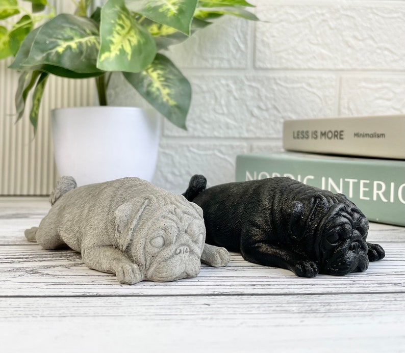 Concrete pug dog ornament pet memorial dog lover gift Pet Grave Markers pet loss dog statue stone dog pug statue image 1