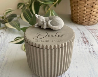 Small indoor personalised Concrete urn | cat urn | pet urn | cat memorial | pet memorial | pet memorial pot | laser engraved urn