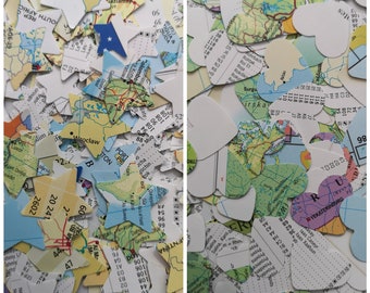 Bröllopskonfetti med hjärtan och stjärnor för karta och atlas | Dekoration med resetema | Äventyrsfirande | Destinationsbröllop