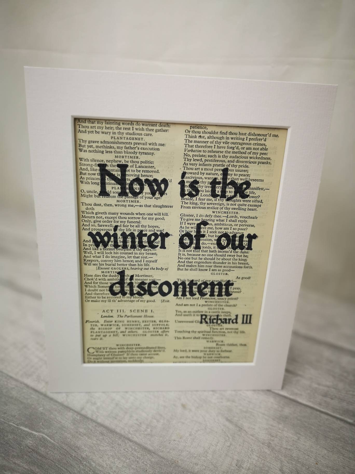 Shakespeare Vintage Book Page Richard III Quote Print Now is | Etsy