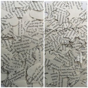 Página del libro de Edgar Allan Poe para bodas: decoración con confeti y corazón estrellado. Decoración gótica americana oscura. Decoración con estrellas de la literatura clásica para eventos.