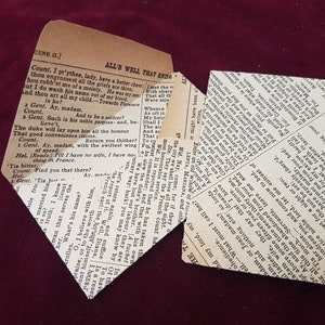 Shakespeare mini-enveloppen, zaadenveloppen, romantisch bruiloftsdecor, theatraal feest, literatuurdecor, boekthema-evenement, Shakespeare-ambacht
