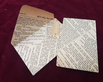 Shakespeare Mini Envelopes, Seed Envelopes, Romatic Wedding decor, Theatrical party, Literature decor, Book theme event, Shakespeare craft