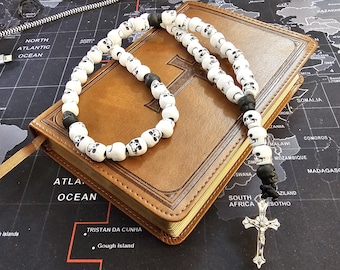 Memento Mori Skull Bead Rosary - Choose "Our Father" Bead Color