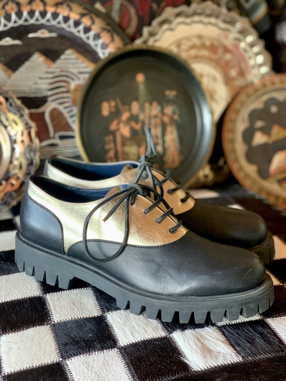 90s “Studio Pollini” Black and Gold Chunky Saddle