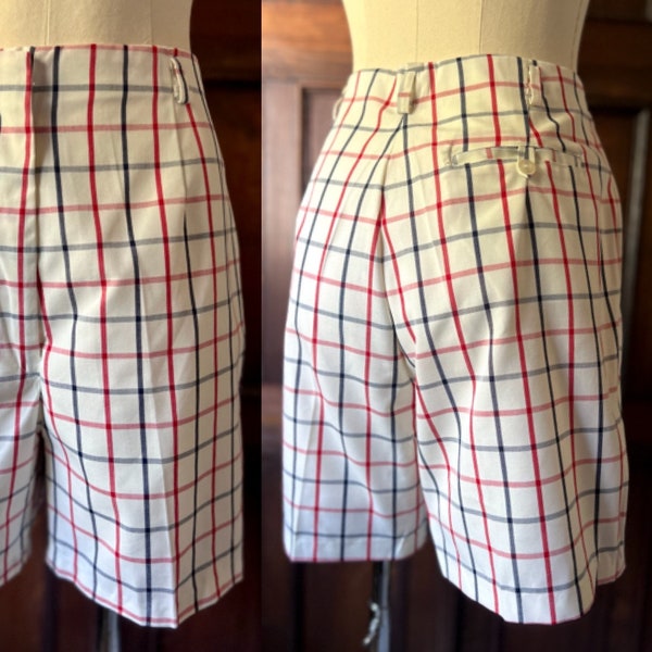 1960s "Carol Brent" Red White and Blue Window Pane Plaid Highwaisted Shorts Size Medium