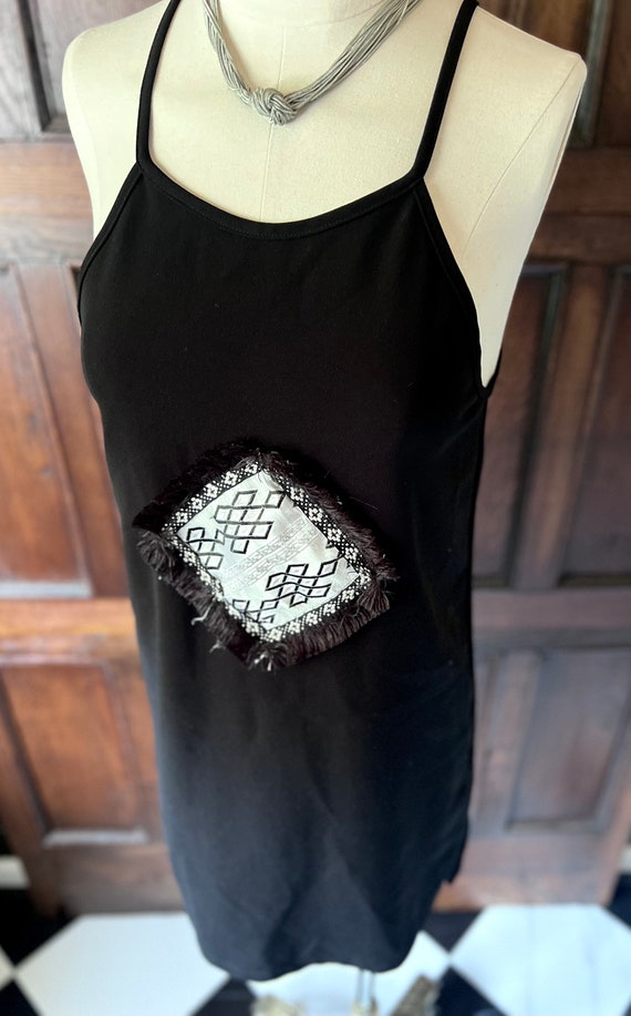 1970s Handmade Embellished Black Polyester Halter… - image 6