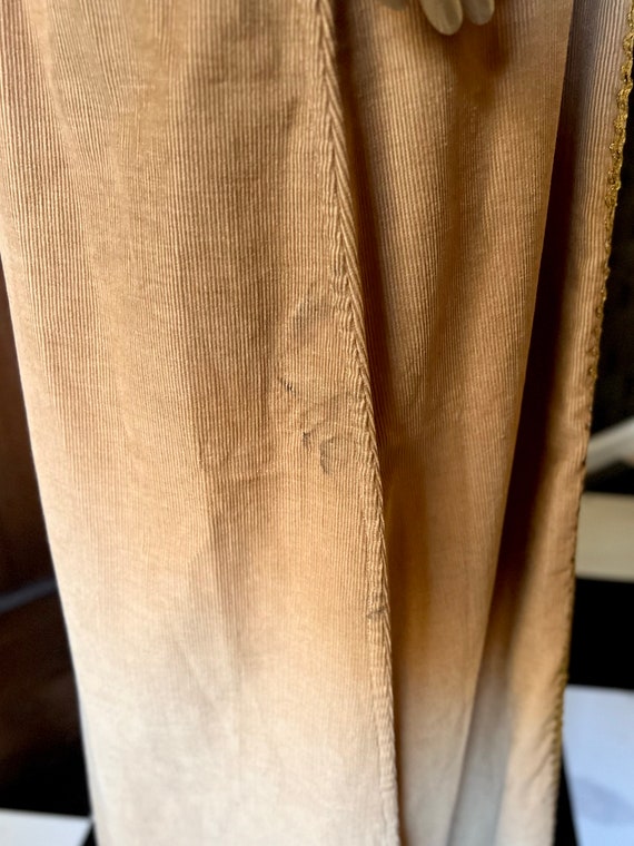 1960s Homemade Gold Trimmed Cognac Brown Corduroy… - image 10