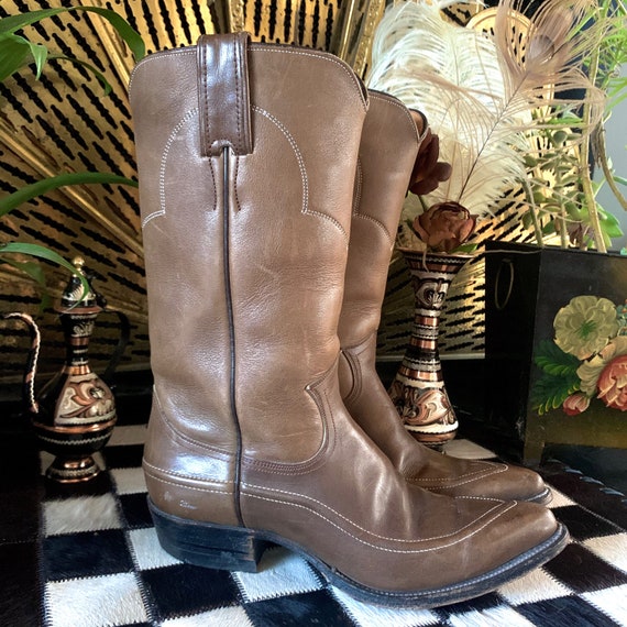 1970s Justin Brown Leather Cowboy Boots Size 7