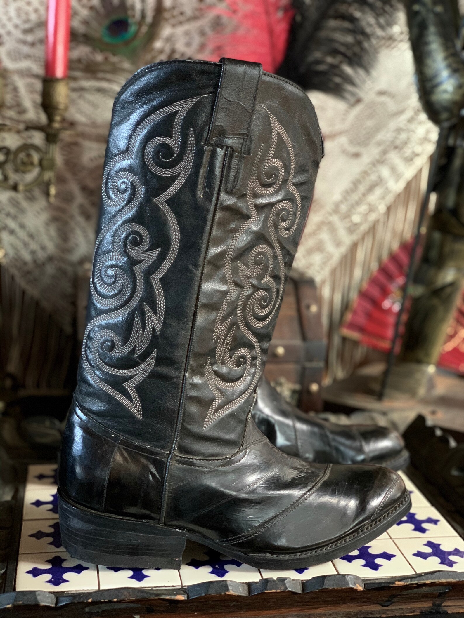 Vintage Black Eel Skin Cowboy Boots Womens Size 8 | Etsy