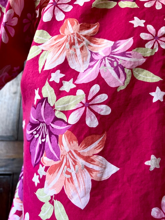 Vintage Hot Pink Hawaiian Floral and Star Print C… - image 5