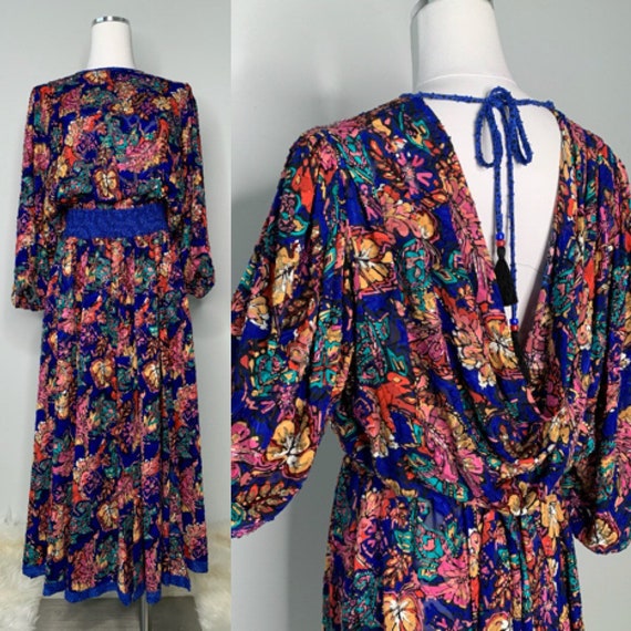 1980s Diane Fries Blue Abstract Floral Sheer Gypsy