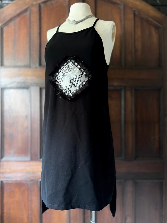 1970s Handmade Embellished Black Polyester Halter… - image 4