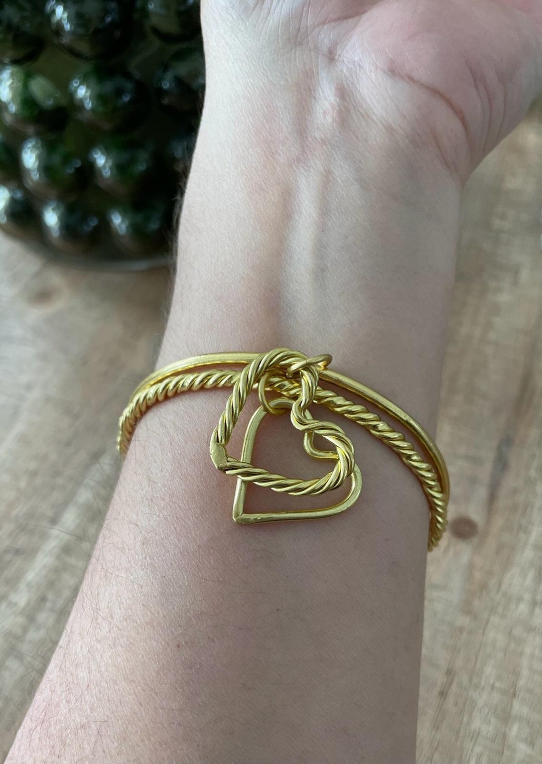 Charming Brass Heart Pendant Bracelet Duo - Etsy