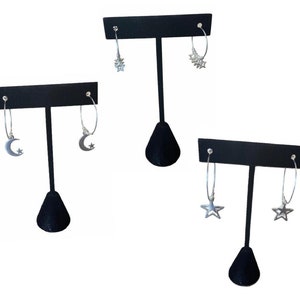 Celestial Charm Trio Sterling Silver Moon and Stars Earrings Set