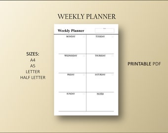 Weekly To Do List Printable / Minimalist Weekly Planner / Week Pdf Planner A4, A5, Letter, Half-Letter / Weekly Goals / Planner Download