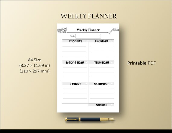 WEEKLY Calendar to Do List Schedule Template Planner Printable A4 A5 Letter  Size Half / Pdf/ A4, A5, Letter Size, Half Letter Size - Etsy