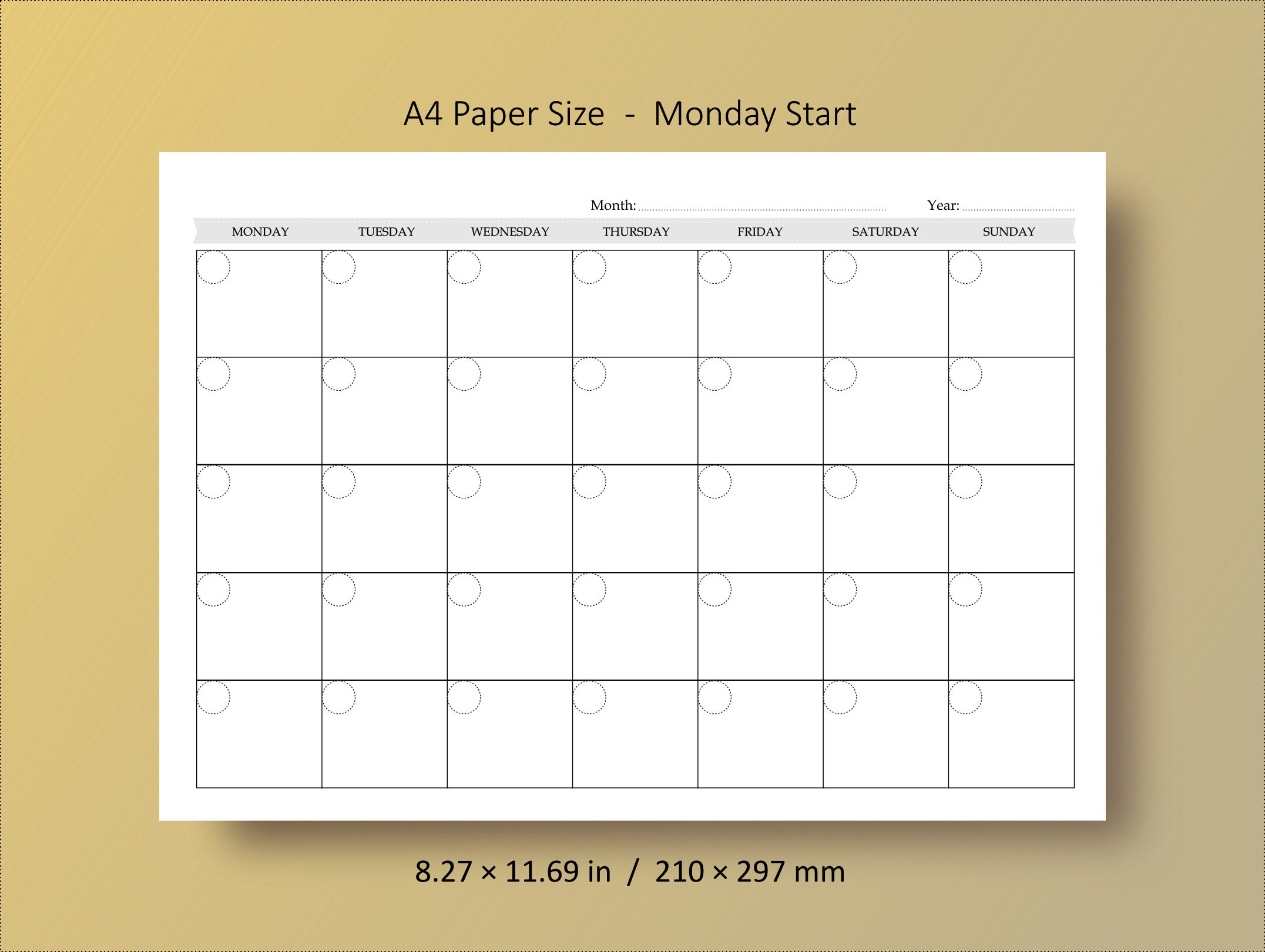 MONTHLY Calendar Planner PDF Printable Template / A4 and Letter Size ...
