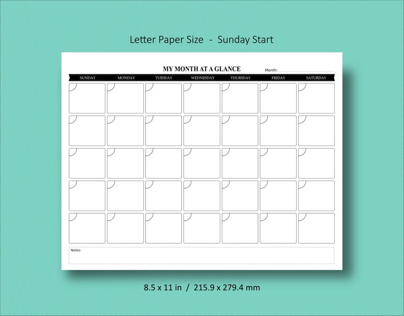 Monthly Planner Printable A4 & Letter Size / Monthly Calendar - Etsy