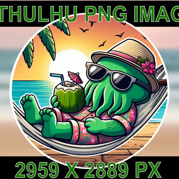Cthulhu resting PNG image. round design. Call of Cthulhu Clipart. digital download. Lovecraft. Necronomicon, Kraken, funny horror print