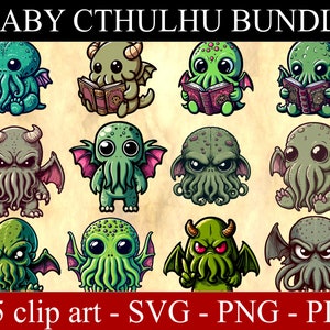 Cute Cthulhu SVG PNG PDF bundle for stickers, Baby Kraken Cthulhu Clipart, Eldritch Horror, Digital Download, Necronomicon, Lovecraft