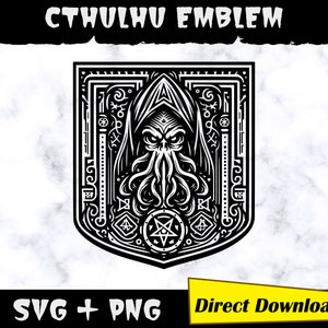 Kraken Cthulhu emblem SVG PNG, Cthulhu vector, Cthulhu outline, Cthulhu clipart, Octopus svg, Lovecraft. Instant Download Commercial Use